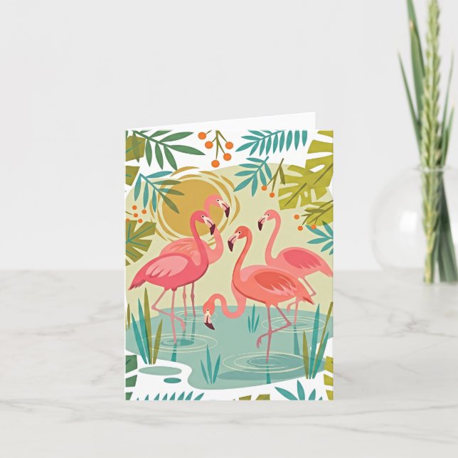 ROSA FLAMINGOS STEHEN ZUSAMMEN KARTE (Vorderseite)