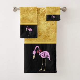Rosa Flamingos stehend mit einer roten Bogen-Krawa Badhandtuch Set