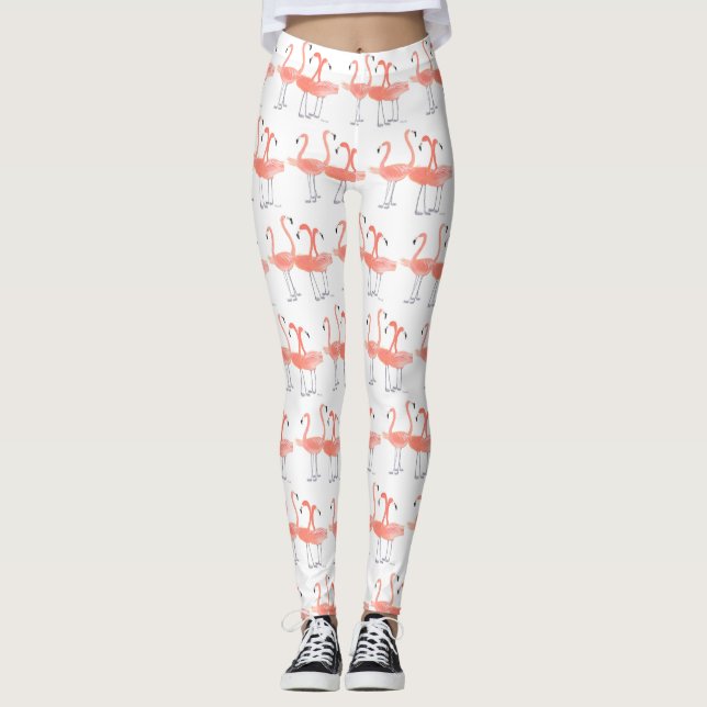 Rosa Flamingos Tropenvögel Niedlicher Vogel Leggings (Vorderseite)