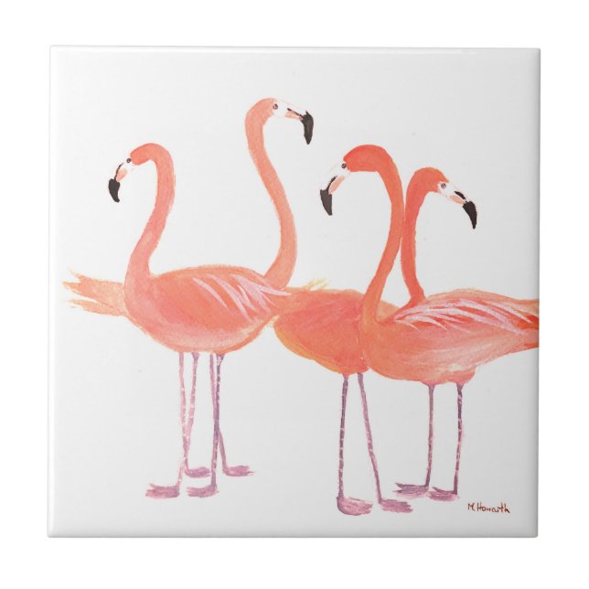 Rosa Flamingos Tropenvögel Wasserfarbe Niedlich Fliese (Vorderseite)