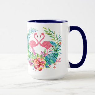 Rosa Flamingos Tropische Blume Kranz Tasse