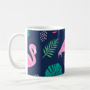 Rosa Flamingos, tropische Palmen, handgezeichnet N Kaffeetasse