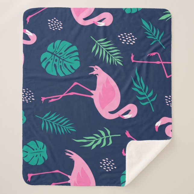 Rosa Flamingos, tropische Palmen, handgezeichnet N Sherpadecke (Vorderseite)