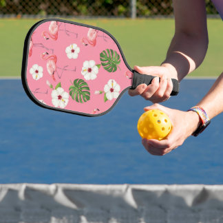ROSA FLAMINGOS TROPISCHE WEISSE HIBISKEN PICKLEBALL SCHLÄGER
