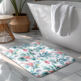 Rosa Flamingos tropisches Blätter Muster Badematte