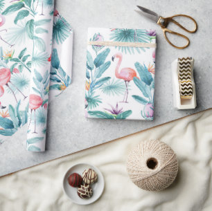Rosa Flamingos tropisches Blätter Muster Geschenkpapier