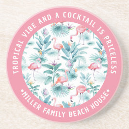 Rosa Flamingos tropisches Blätter Muster Getränkeuntersetzer