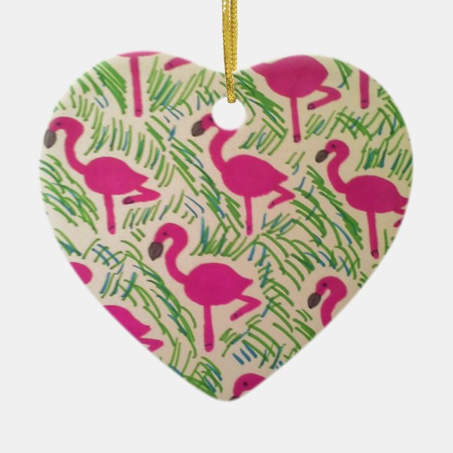 Rosa Flamingos tropisches Muster Keramik Ornament (Vorne)