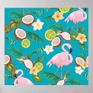 Rosa Flamingos: tropisches nahtloses Muster Poster