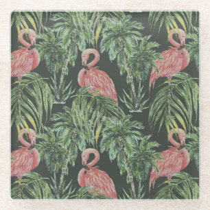 Rosa Flamingos, tropisches Vintage-Muster. Glasuntersetzer