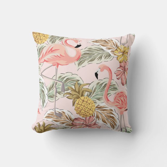 Rosa Flamingos und Ananas Kissen (Vorderseite)