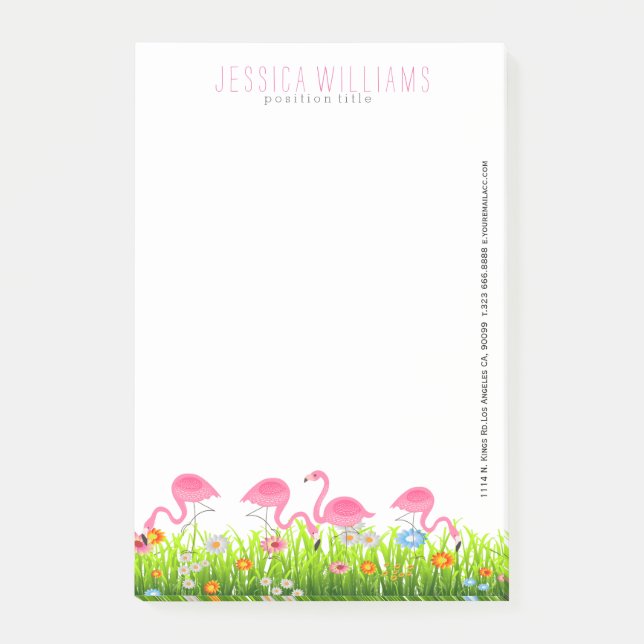 Rosa Flamingos und farbenfrohe Frühlingsblumen Post-it Klebezettel (Vorderseite)