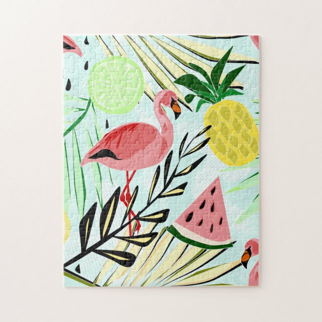 Rosa Flamingos und Früchte. Puzzle (Vertikal)
