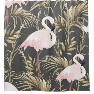 Rosa Flamingos und goldene Pflanze nahtlos Duschvorhang