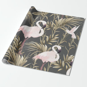 Rosa Flamingos und goldene Pflanze nahtlos Geschenkpapier