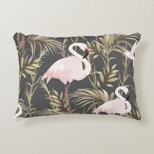 Rosa Flamingos und goldene Pflanzen nahtloses Must Dekokissen