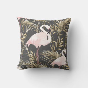 Rosa Flamingos und goldene Pflanzen nahtloses Must Kissen