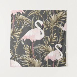 Rosa Flamingos und goldene Pflanzen nahtloses Must Wandteppich