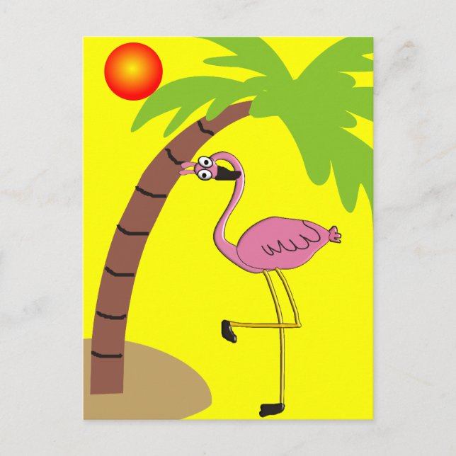 Rosa Flamingos und Palmenbaumgeschenke Postkarte (Vorderseite)