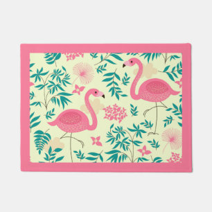 Rosa Flamingos und tropische Blume Fußmatte