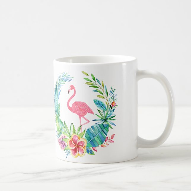 Rosa Flamingos und tropische Blume Kranz Kaffeetasse (Rechts)