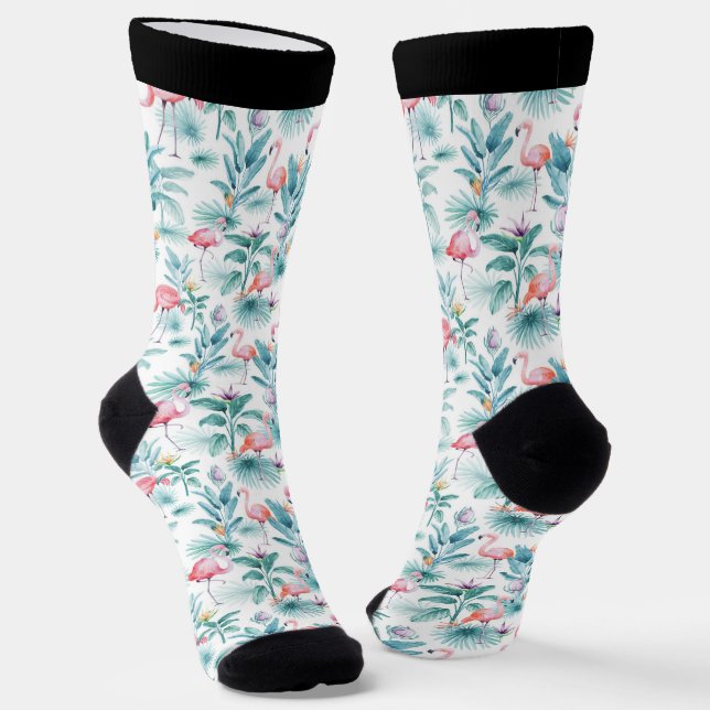 Rosa Flamingos und tropische Blume Socken (Gewinkelt)