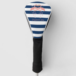 Rosa Flamingos verliebt, marineblaue Streifen Golf Headcover