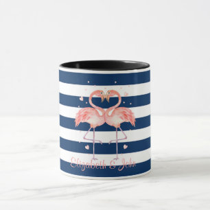 Rosa Flamingos verliebt,Marineblaue Streifen Tasse