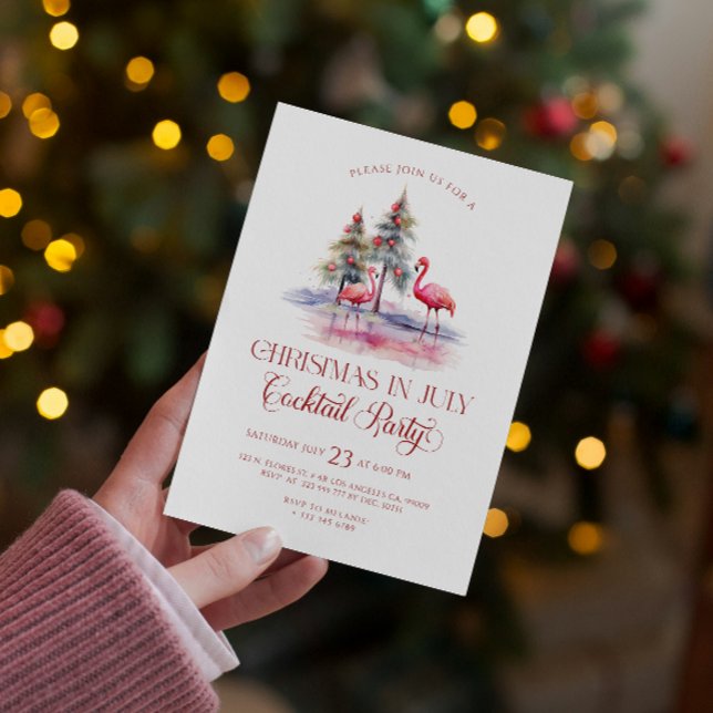 Rosa Flamingos Weihnachten Im Juli Cocktail Party Einladung (Von Creator hochgeladen)