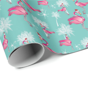 Rosa Flamingos Weiße Palmen Weihnachten Geschenkpapier