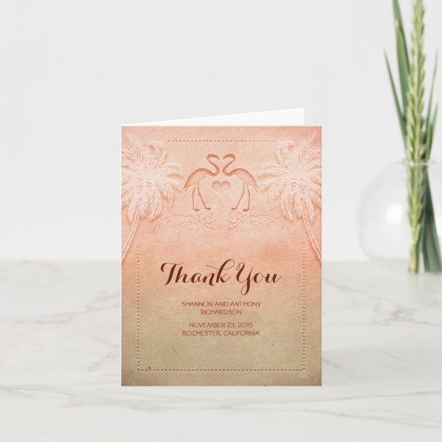 rosa Flamingostrandhochzeit danken Ihnen Karten (Vorderseite)