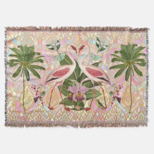 Rosa FlamingoVintager Entwurf gesponnene Decke (Vorderseite)