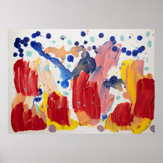 Rosa flauschige Einhörner tanzen auf Regenbogen Poster