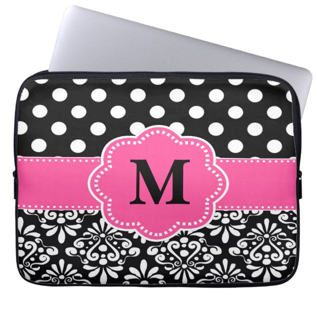 Rosa Fleck-Damast-Monogramm-Laptop-Hülse Laptopschutzhülle (Vorderseite)