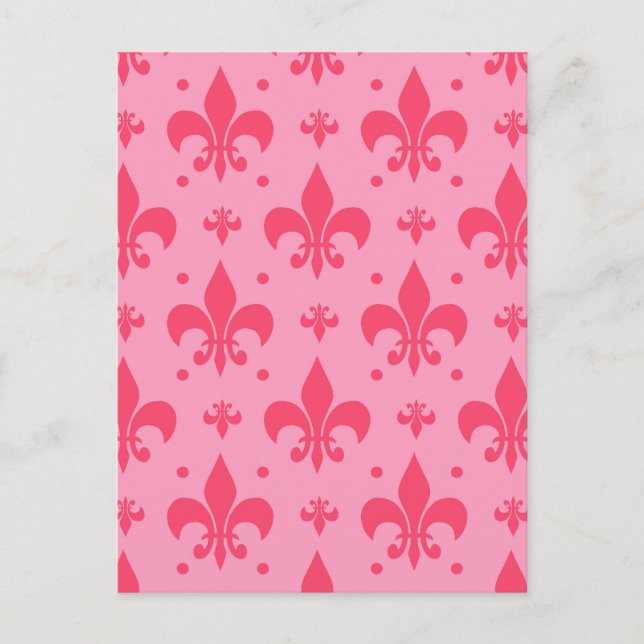 rosa Fleur-de-lis-Muster Postkarte (Vorderseite)