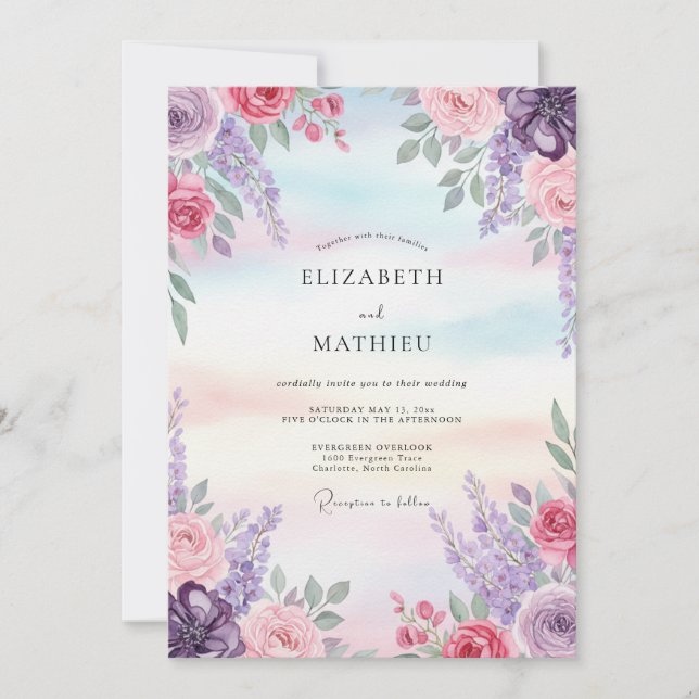 Rosa Flieder Gesteck Hochzeit Einladung (Vorderseite)