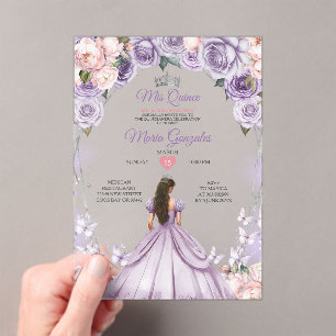 Rosa Flieder Mis Quince 15 Jahre Krone Quinceañera Acryleinladungen