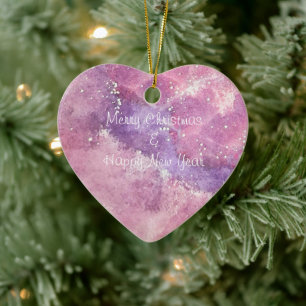 ​Rosa Flieder Watercolor Weihnachten & Frohes Neue Keramik Ornament