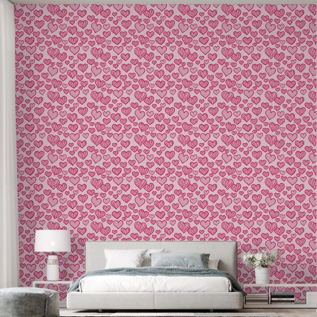 Rosa fliegende Herzen Tapete (Schlafzimmer)