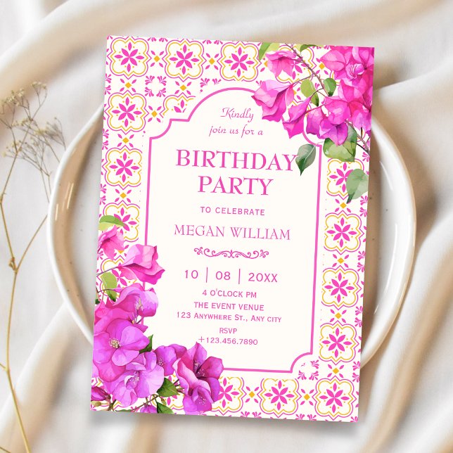 Rosa Fliesen-Blumen-Geburtstag Einladung (Von Creator hochgeladen)