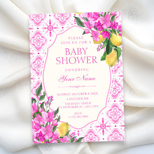 Rosa Fliesenmuster Blumenkunst Babyparty Einladung