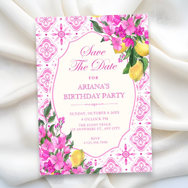 Rosa Fliesenmuster Blumenkunst Save The Date (Von Creator hochgeladen)