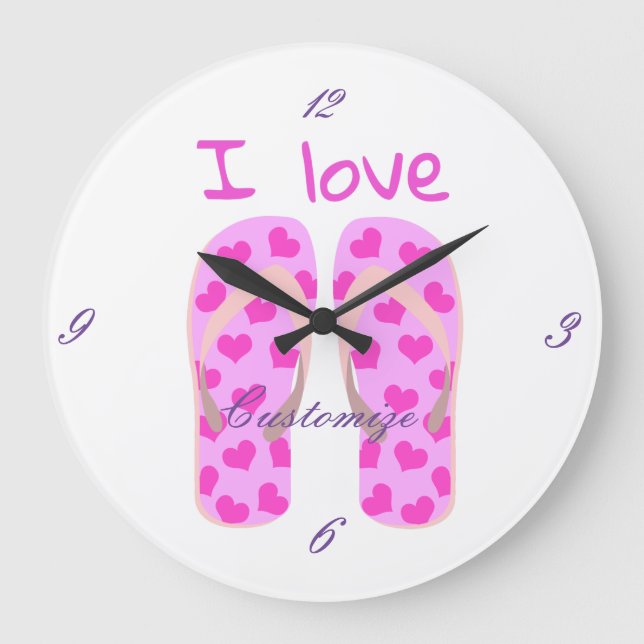 Rosa Flip-Flops Thunder_Cove Große Wanduhr (Vorderseite)