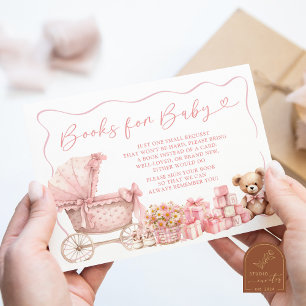 Rosa Flirt Wagen Baby Shower Bücher für Baby Begleitkarte