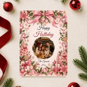 Rosa Flirt-Weihnachtsfamilienporträt Feiertagskarte