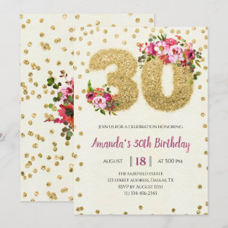 Rosa Flora 30. Geburtstag Einladung