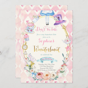 Rosa Flora Alice im Wunderland Geburtstag Tee Part Einladung