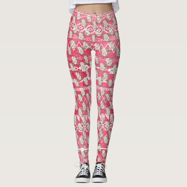 Rosa-Flora-Azteken-Leggings Leggings (Vorderseite)