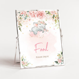 Rosa Flora Elephant Baby Dusche Nahrung Poster