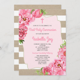 Rosa Flora + Leinwand Erste Kommune einladen Einladung